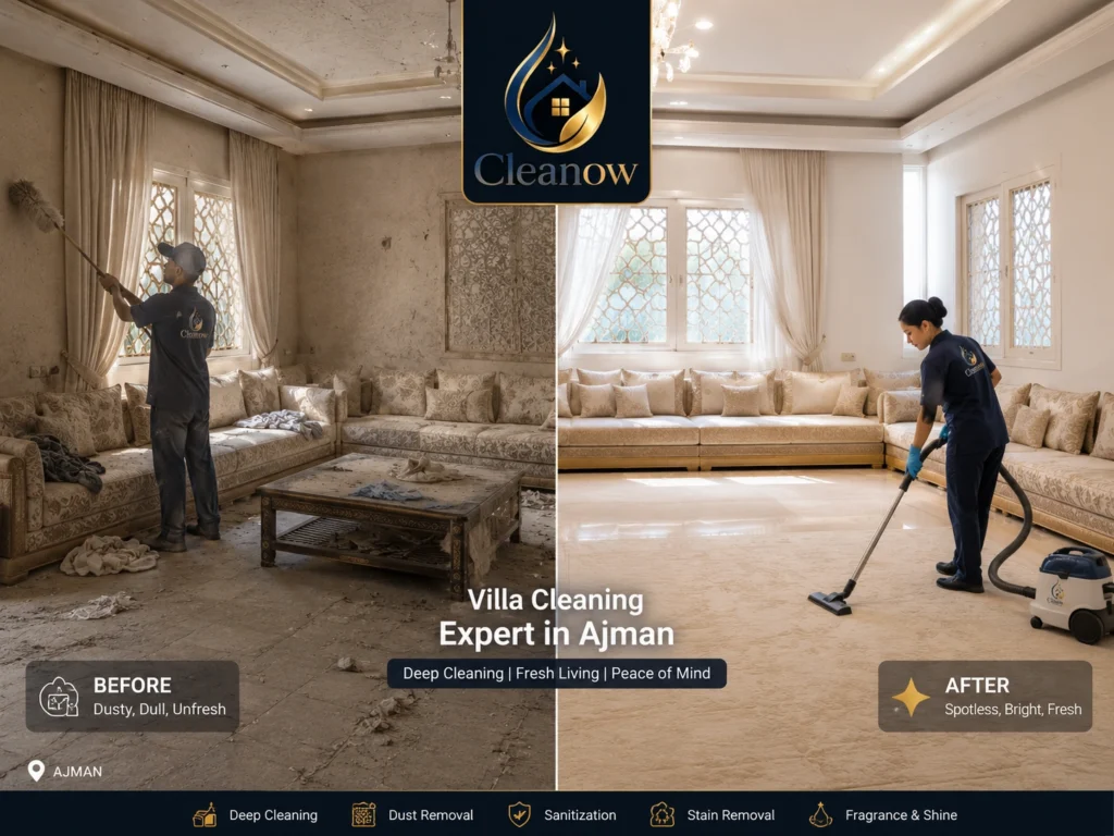 قبل وبعد في تنظيف فلل في عجمان