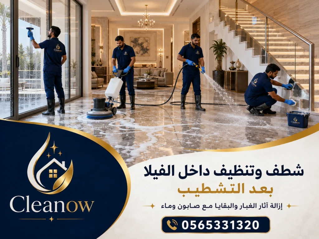 شطف وتنظيف داخل فيلا بعد التشطيب