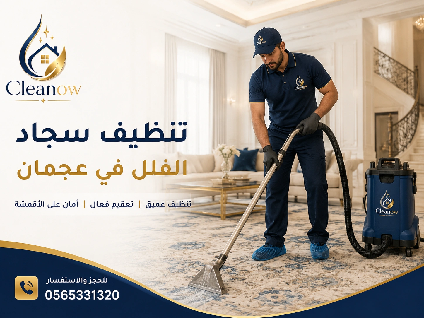 تنظيف سجاد الفلل في عجمان داخل المنزل من Cleanow