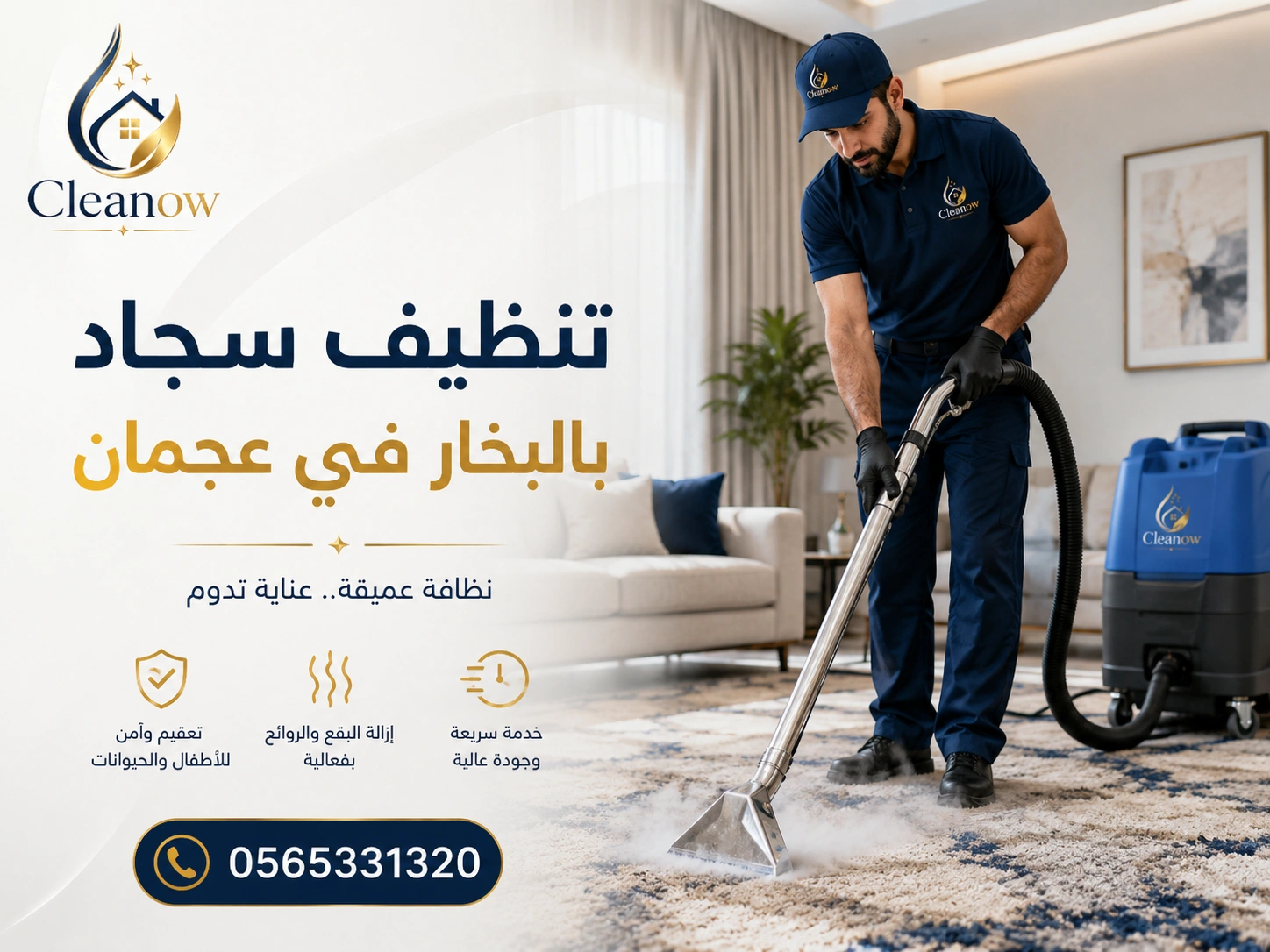 تنظيف سجاد بالبخار في عجمان داخل المنزل من Cleanow